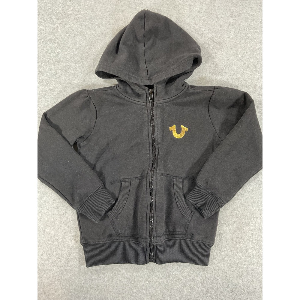 True Religion Kids Black Gold Buddha Zip Up Hoodie Sweatshirt Size 6 2979